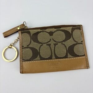 Coach Coin Card Wallet Brown Canvas Leather